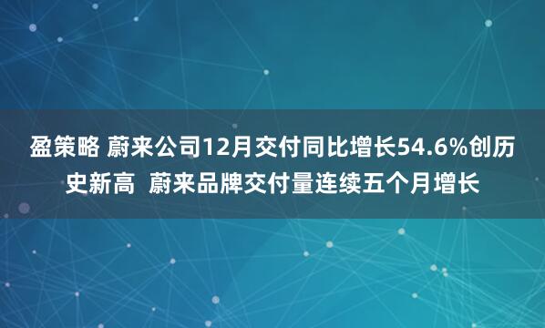 盈策略 蔚来公司12月交付同比增长54.6%创历史新高  蔚来品牌交付量连续五个月增长